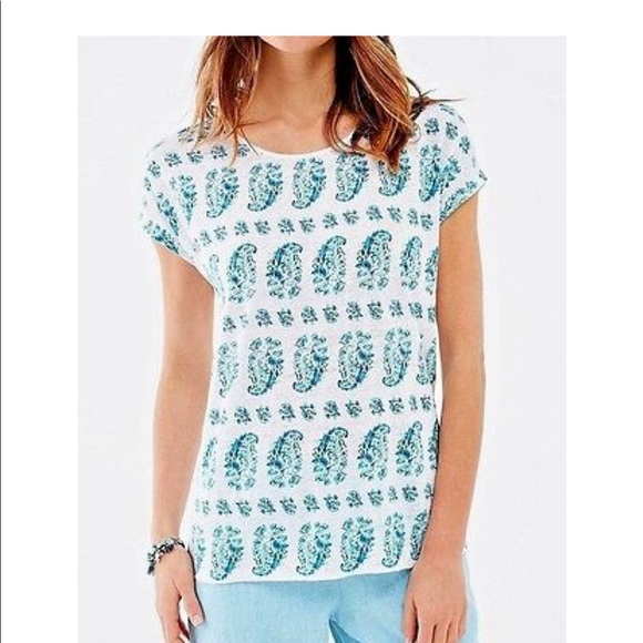 J. Jill Tops - J. Jill White Blue Paisley Linen Tee Shirt Top M